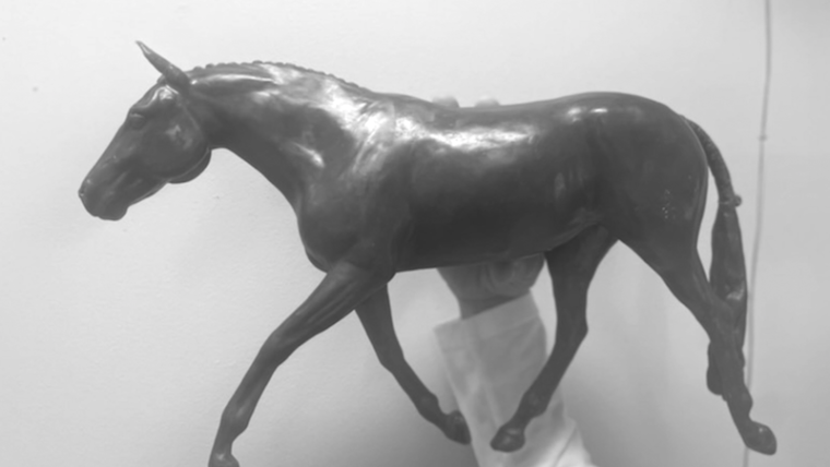 Paula Nevins commissioned horse sculpture in Wax ready to be bronzed.