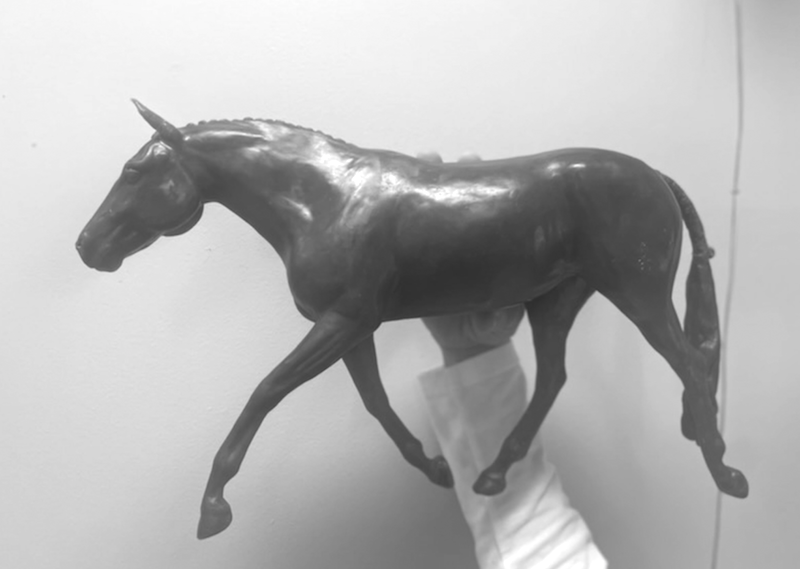 Paula Nevins commissioned horse sculpture in Wax ready to be bronzed.